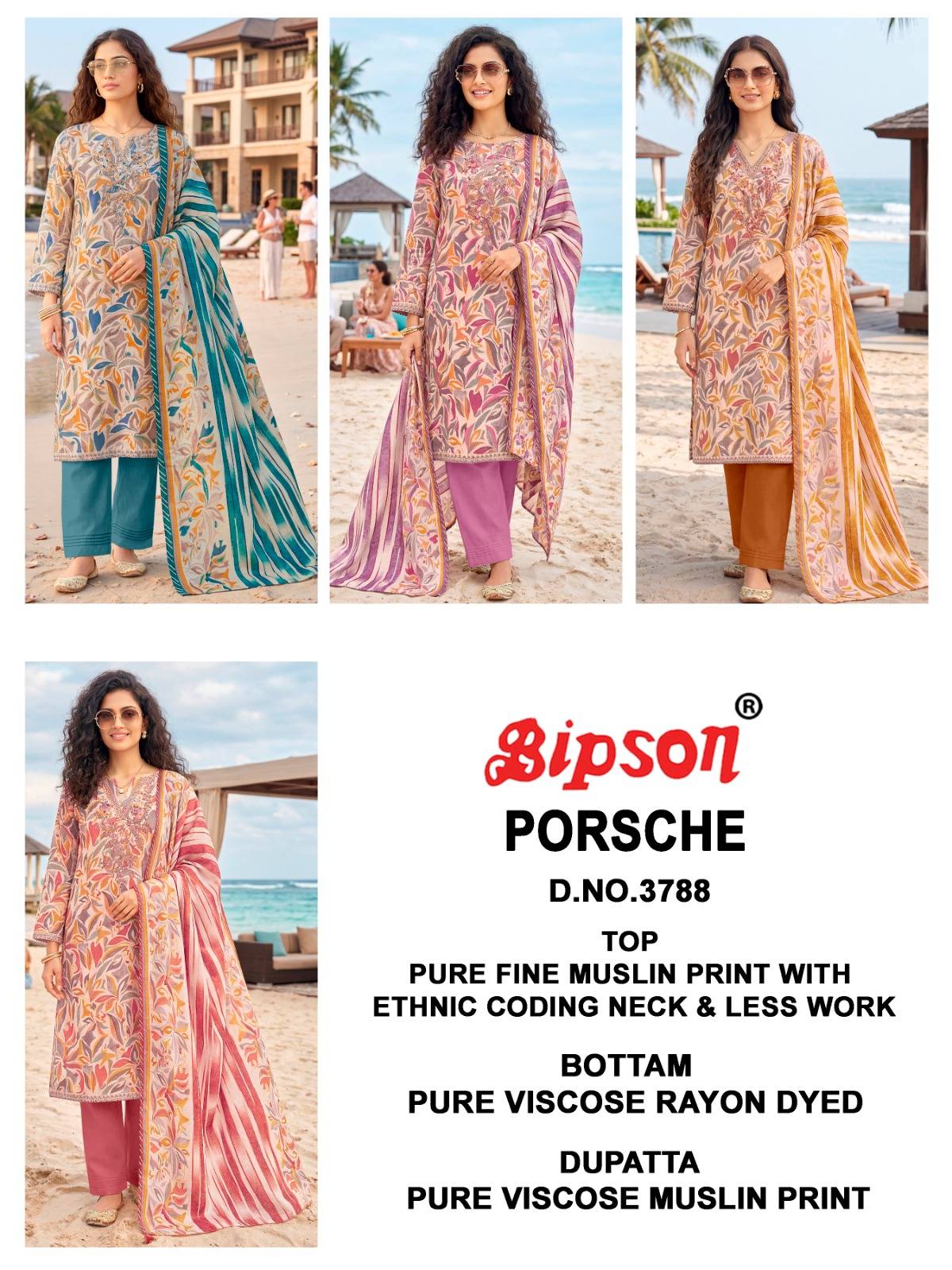 PORSCHE 3788 By BIPSON PRINTS Stylish Beautiful Colourful PREMIUM MUSLIN Dresses At Wholesale Price